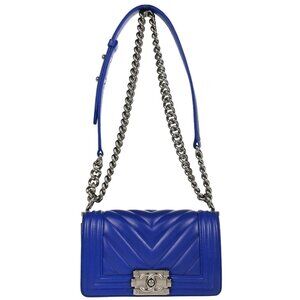Boy Chanel Blue Lambskin Chevron Small Chain Shoulder Bag XX02241
